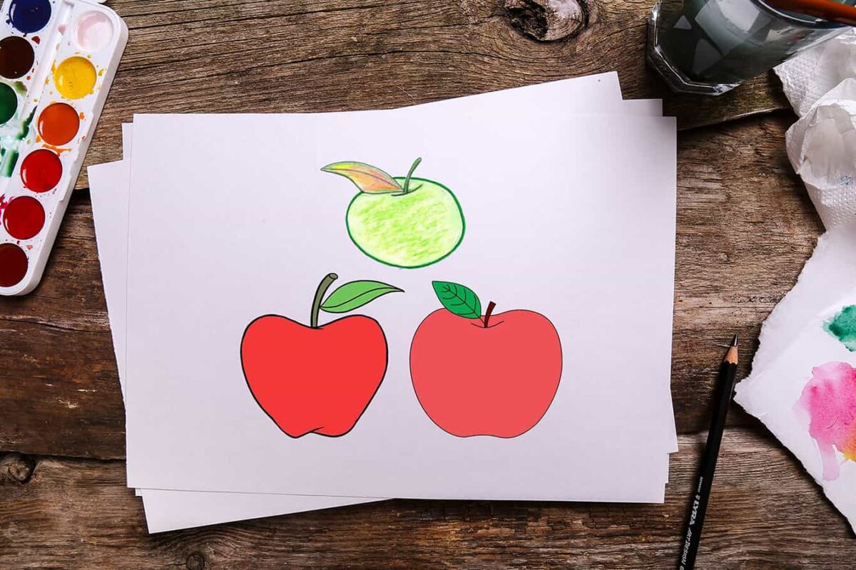 آموزش نقاشی سیب کودکانه با شکل ساده