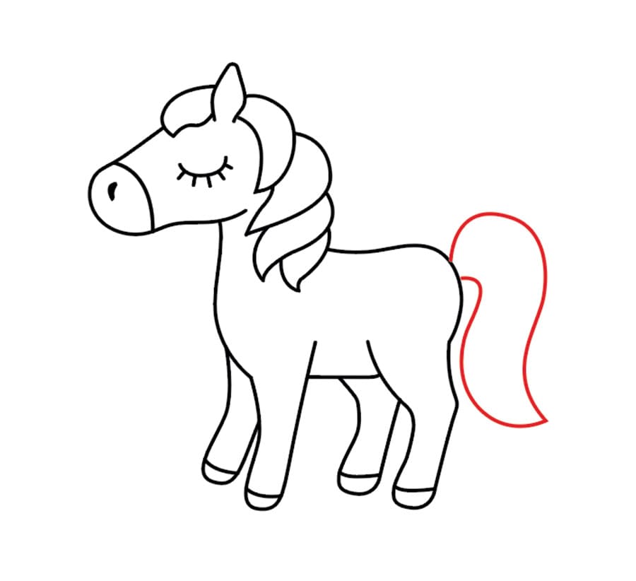 مرحله هشتم آموزش نقاشی اسب تک شاخ - کشیدن دم