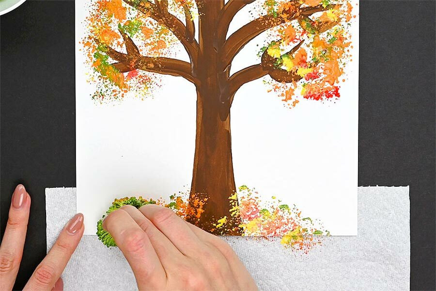نقاشی درخت با کلم بروکلی