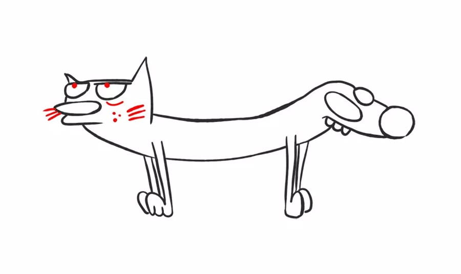 کشیدن جزئیات نقاشی گربه سگ