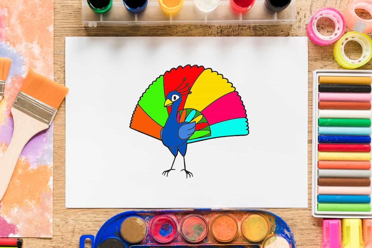 نقاشی طاووس کودکانه با آموزش ویدئویی