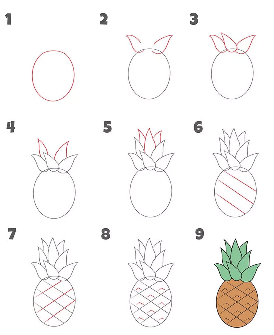 مراحل کشیدن نقاشی آناناس کودکانه