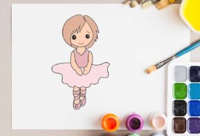 آموزش مرحله به مرحله نقاشی دختر بالرین کودکانه