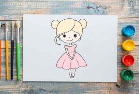 نقاشی دختر با لباس مجلسی