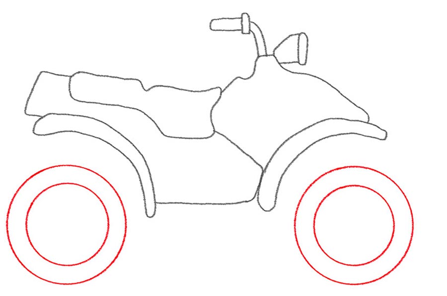 کشیدن چرخ های نقاشی موتور چهار چرخ